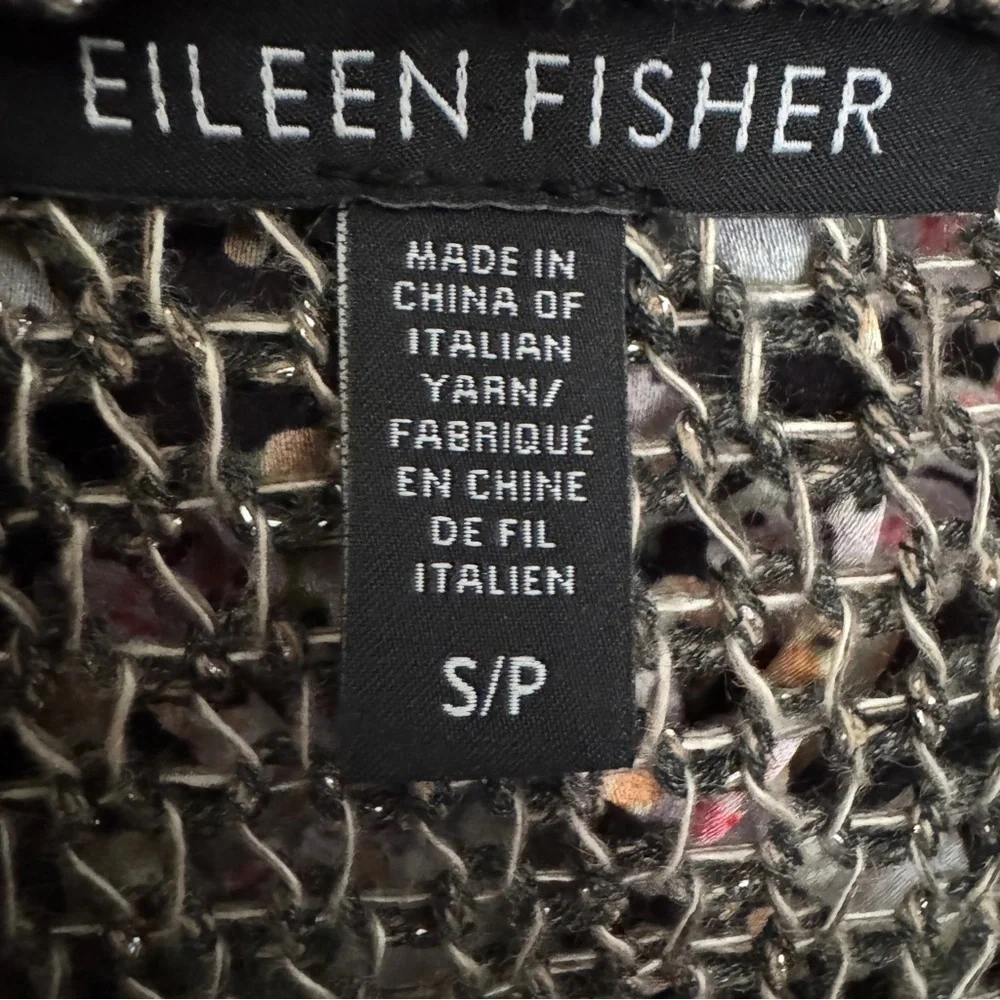 Eileen Fisher Linen Metallic Open Knit Sweater Size S